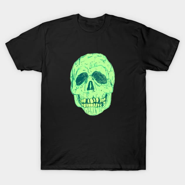 Silver Shamrock Skull (Neon Green) T-Shirt by attackofthegiantants